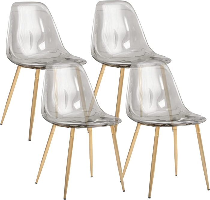 CangLong Kitchen Modern Dining, Desk Side Chair with Metal Legs, Set of 4, Ash Transparent