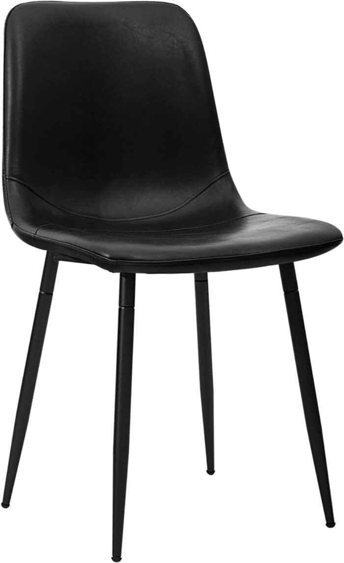 CangLong Living Monte Dining Chair in Black Faux Leather and Black Powder Coat Finish, set of 1, Black