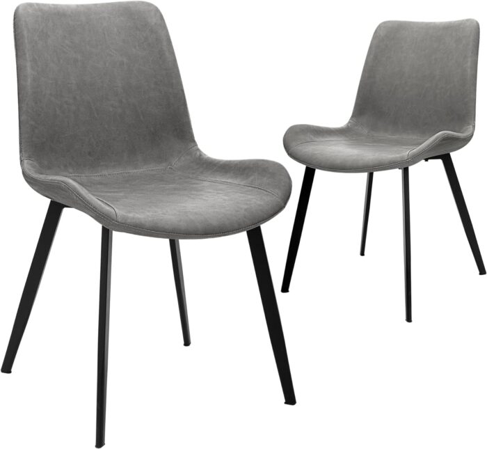 CangLong Modern ‎Faux Leather Dining Chairs, PU Cushion Seat Back，Metal Legs for Kitchen Dining Room Side Chair, Set of 2, Grey