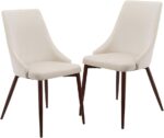 CangLong Upholstered High Back Metal Kitchen, Dining, Living, Guest, Bed Room Side Chair, Set of 2, Beige+Brown Legs