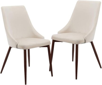 CangLong Upholstered High Back Metal Kitchen, Dining, Living, Guest, Bed Room Side Chair, Set of 2, Beige+Brown Legs