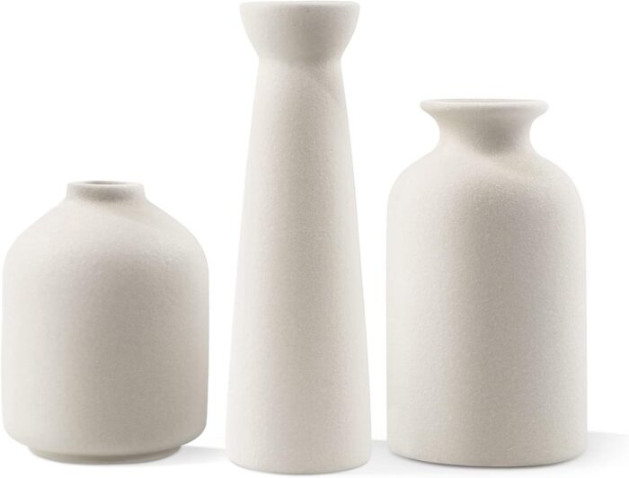 Ceramic Vase,Small Vases for Decor,Set 3 Modern Boho Vases for Flower Pampas,Fit for Living Room Desk Shelf Decor (White)