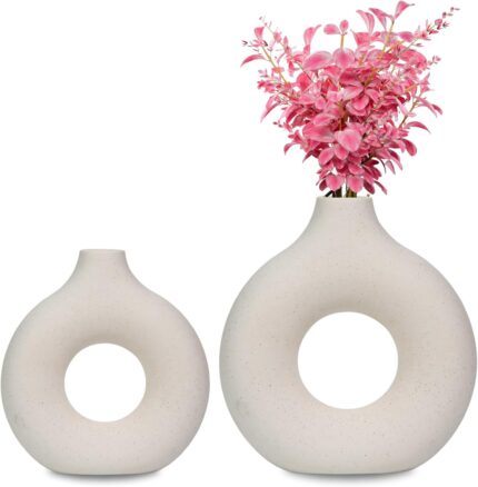 Ceramic Vases Set of 2 Vases for Decor, White Vase for Modern Home Decor, Dining Table Decor, Nordic Minimalist Decor & Shelf Decor (Large and Medium)