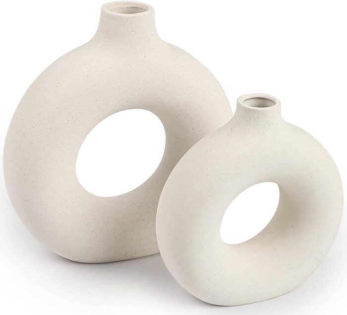 Ceramic Vases Set of 2,Modern Vases for Home Decor, White Boho Vases for Living Room Kitchen Mantle Bedroom Dining Table Office Farmhouse Decorative Vase for Decor