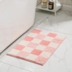 Checkered Bath mats for Bathroom Non Slip, Fluffy Absorbent Microfiber Bath mat Washable, Aesthetic Bathroom Rugs, Cute Bath mat for Shower Sink, Blossom Pink, 24" x 16"