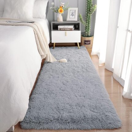 Chicrug Soft Runner Rugs for Bedroom Living Room Plush Fluffy Rug 2x6 Feet, Shag Furry Area Rug Carpet Non Shedding for Nursery Children Kids Girls Room Home Decorative, Grey