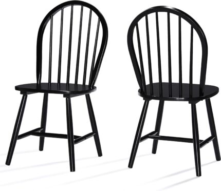 Christopher Knight Home Declan Farmhouse Cottage High Back Spindled Rubberwood Dining Chairs, 2-Pcs Set, Black