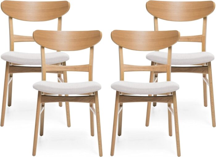 Christopher Knight Home Frederica Mid-Century Modern Dining Chairs (Set of 4), Light Beige, Natural Oak