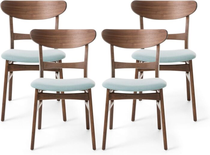 Christopher Knight Home Griselda Mid-Century Modern Dining Chairs (Set of 4),Polyester and Birch Wood, Mint, Walnut