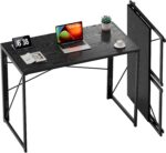 Coavas 31.5 inch Folding Desk No Assembly Required, Writing Computer Desk Space Saving Foldable Table Simple Home Office Desk, Black Wood