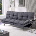 Convertible Futon Sofa Bed,Gray Fabric Memory Foam Loveseat,Small Euro Lounger Sofa for Compact Living Spaces,Apartment,Dorm,Studio,Guest Room,Home Office/Cushion,Grey Fabric