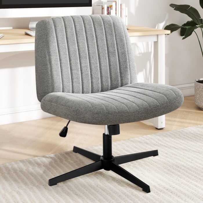 Criss Cross Chair, Cross Legged Office Chair, Wide Comfty Desk Chair, No Wheels Armless Computer Task Chair, Swivel Vanity Home Chair, Height Adjustable