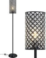 Crystal Floor Lamp, Modern Standing Lamp with Elegant Shade Black Floor Lamp with On/Off Foot Switch,Tall Pole Accent Lighting for Living Room, Girl Bedroom, Dresser, Office