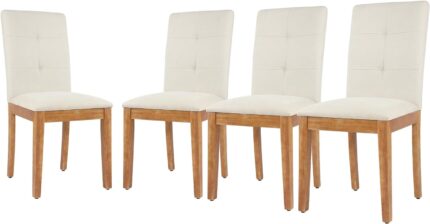 DAGONHIL Dining Chairs Set of 4, Modern Upholstered Fabric Dining Room Chairs, Armless Kitchen Chairs with Wood Legs and Padded Seat for Living Room, Bedroom, Kitchen (Beige)