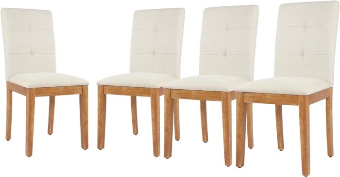 DAGONHIL Dining Chairs Set of 4, Modern Upholstered Fabric Dining Room Chairs, Armless Kitchen Chairs with Wood Legs and Padded Seat for Living Room, Bedroom, Kitchen (Beige)