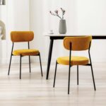 DUHOME Boucle Dining Chair of 2,Padded Dining Chairs with Black Metal Legs Modern Kitchen Chair Mid Century Accent Boucle Chair Suitable for Dining Room Living Room, Bedroom, Kitchen,Yellow