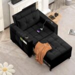 DURASPACE Pull Out Sofa Bed 3-in-1 Convertible Sofa Sleeper Chair Bed with USB, Cup Holder, Adjustable Armchair Beds for Small Spaces, Apartment, Living Room, Office (Black Faux Leather)