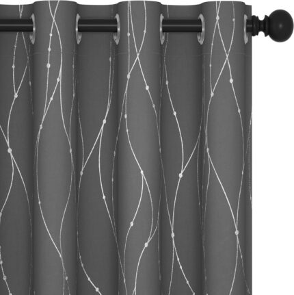 Deconovo Blackout Grey Curtains for Living Room - Grommet Curtains 63 Inch Length, Wave Dots and Line Pattern (52W x 63L Inch, Grey, 2 Panels)