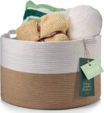 Decorative Jumbo Blanket Basket for Living Room - 100% Cotton Rope Woven Basket for Storage with 2 Easy Carry Handles, Holds up to 40Lb - Ideal for Pillows, Blankets, Laundry Hamper & Baby Toy Bin.