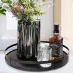 Defined Deco 12in Decorative Tray-Round Serving Tray with Metal Handle-Black Decorative Tray for Home Decor,Living Room Decor,Coffee Table Decor,Rustic Wooden Tray for Kitchen Table Decor,Dining Table