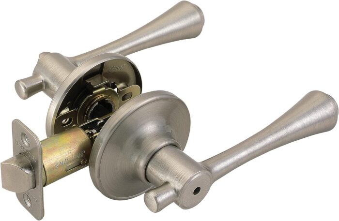 Design House 755405 Ironwood Privacy Bed and Bath Door Lever, Satin Nickel, ‎‎‎3.88" L x 1.88" W