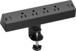 Desk Clamp Power Strip, 1875W Surge Protectors with 2 USB A, 2 USB C Ports, 4 AC Outlets, Desk Mount Charging Station, Fit 1.7 inch Tabletop Edge Thick, Desk Outlets for Home Office.