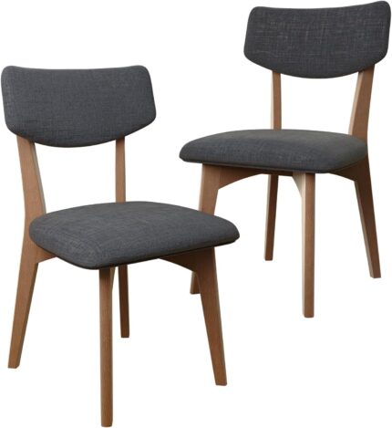 Dining Chairs Set of 2, Solid Wood Dining Room Chairs, Linen Kitchen Side Chairs with Cotton- Filled Seat and Backrest, Black