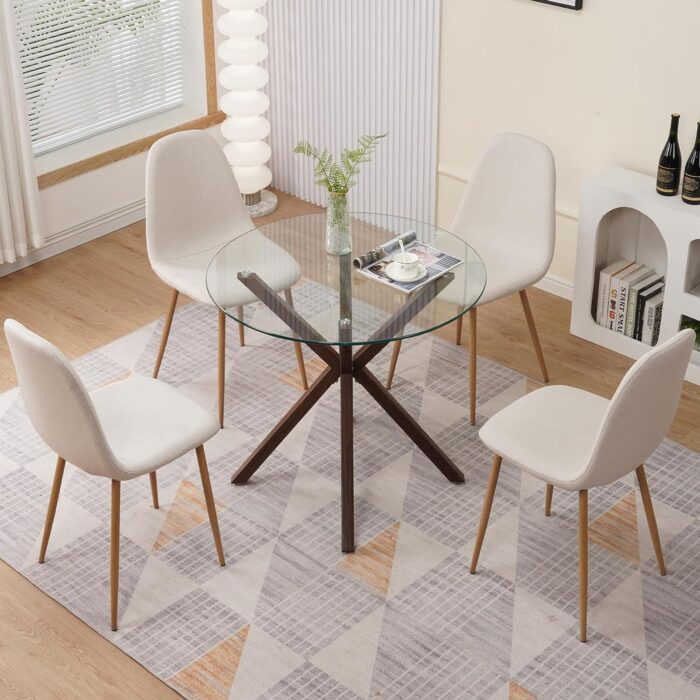 Dining Chairs Set of 4,Upholstered Kitchen Fabric Dining Chairs, Modern Mid Century Dining Chairs with Metal Legs, Dining Chair for Dining Room,Kitchen, Bedroom,Living Room, White