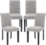 Dining Room Chairs Set of 4 Upholstered Fabric Kitchen Chairs Dining Room Side Chair with Nailhead Trim and Rubber Wood Legs, Light Gray