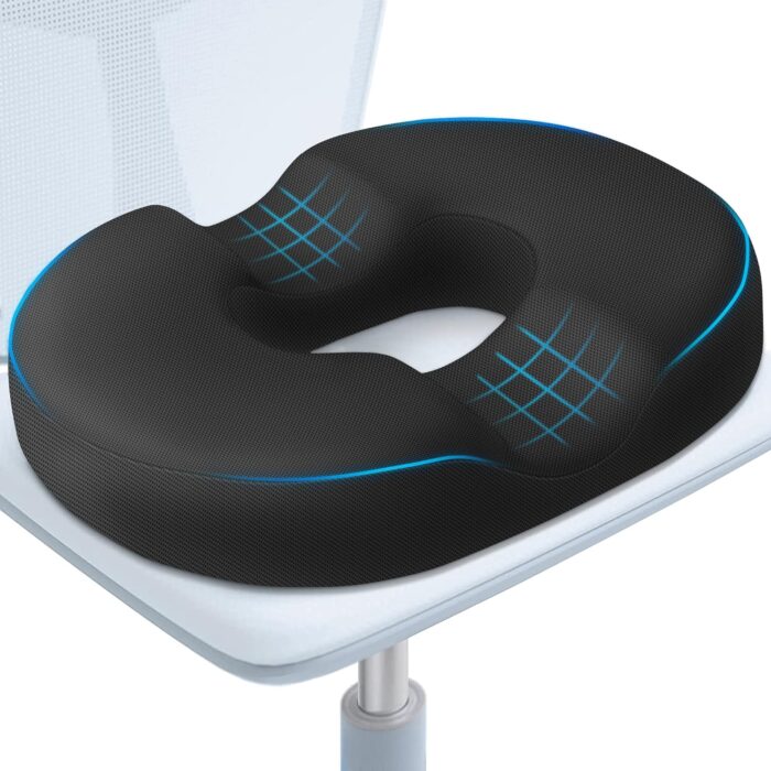 Donut Pillow Seat Cushion, Donut Chair Cushions for Postpartum Pregnancy & Hemorrhoids, Tailbone Pain Relief Cushion, Memory Foam Seat Cushions for Office & Home Chairs (Black, X-Large)