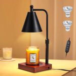 Dreamholder Candle Warmer Lamp with Timer & Dimmer, Electric Candle Wax Warmer with Adjustable Height, Wax Melt Warmer for Jar Candle, Gift for Women Mothers Day Home Decor, with 2 Bulbs, Walnut