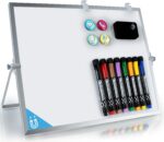 Dry Erase White Board for Desk & Wall,12"X16" Large Magnetic Desktop Whiteboard with Stand, 8 Markers, 4 Magnets,1 Eraser, Double-Sided Portable Whiteboard Easel for Office, Students Memo to Do List