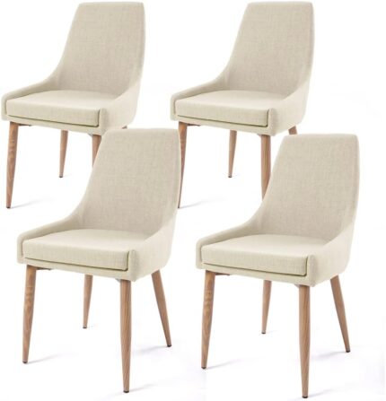 E&D FURNITURE Dining Chairs, Living Room Chair Set of 4 Accent Chair with High Back Beige Fabric Dining Comfy Chair for Kitchen Upholstered Dining Chairs Kitchen and Dining Room Metal Leg Chair