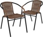 EMMA + OLIVER 2 Pack Medium Brown Rattan Indoor-Outdoor Restaurant Stack Chair