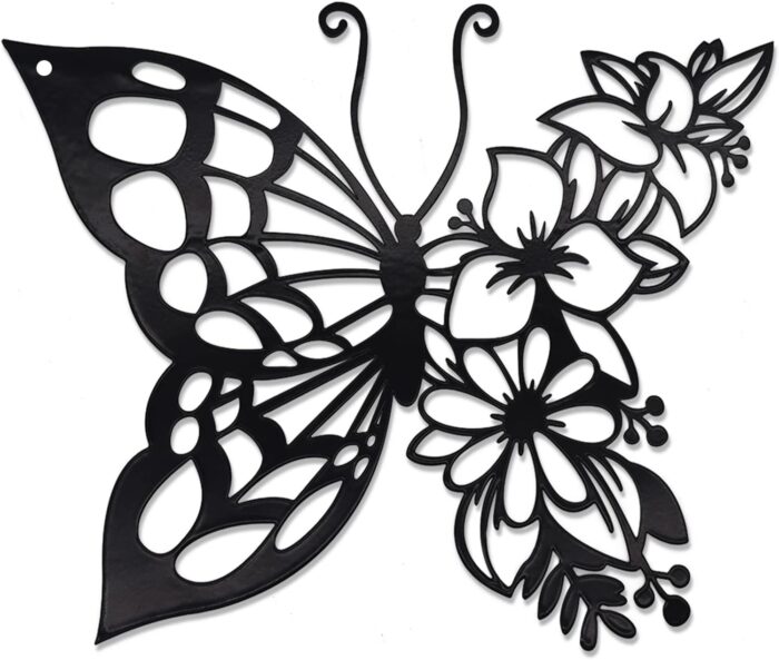 EZ4ENCE Butterfly Decoration Wall Art Boho Home Decor Hanging Appearance Metal Flower for Bedroom Living Room Wall,Black(Medium)