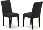 East West Furniture ABP6T24 Parson Black Color Linen Fabric Upholstered Dining Chairs, Set of 2