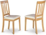 East West Furniture Antique Kitchen Dining Faux Leather Upholstered Wooden Chairs, Set of 2, Oak