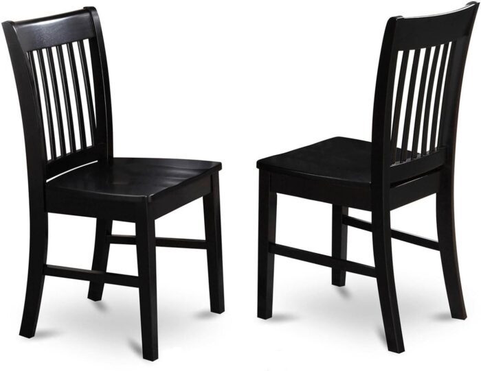 East West Furniture Norfolk Dining Slat Back Wood Seat Kitchen Chairs, Set of 2, Black