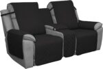 Easy-Going Loveseat Recliner Cover with Console, Reversible Couch Cover for Living Room, Split Sofa Cover for Each Seat with Elastic Straps for Kids, Dogs, Pets(2 Seater, Black/Beige)