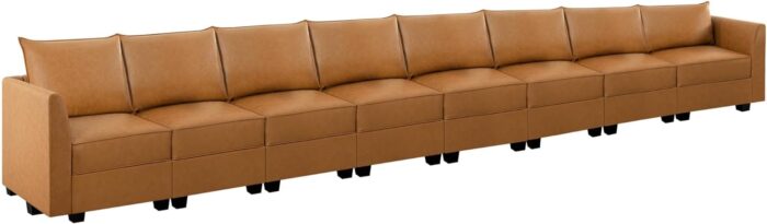 Elizabeth Modern DIY Collection - Convertible Modular Sectional Sofa - Ultimate Sofa Experience - Air Leather Sofa Couch for Living Room, Apartment, Office - 8 Piece Modular Sectional - Caramel