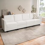 Elizabeth Modular 4 Piece Sofa for Living Room with Extendable Design & Soft Comfortable Seating, Air Leather Modern sofa couch with Sturdy Wooden Frame, Ideal for Small Spaces Easy Assembly, White