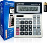 Empire Desk Calculator with Large Key Buttons, 12 Digits, Large Eye-Angled Display, Solar and Battery Powered for Home and Office (Battery Included)