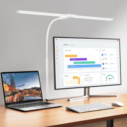 EppieBasic LED Desk lamp,Double Head Architect Desk Lamps for Home Office,Extra Bright Workbench Office Lighting,Eye Protection Modern Desk Light for Monitor Working Reading White 1200LM