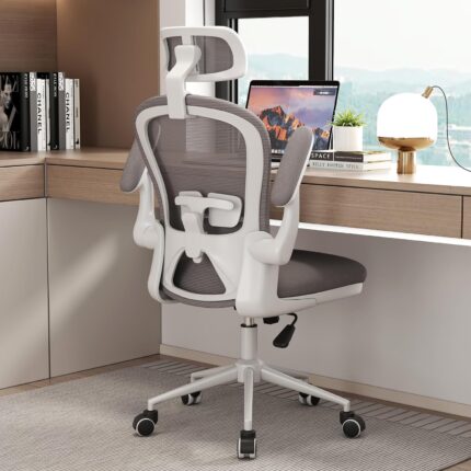 Ergonomic Office Chairs with Adjustable Lumbar Support,Mesh Desk Chair with Adjustable Arms and Wheels,Computer Desk Chair for Home Office Essentials（Headrests,White）