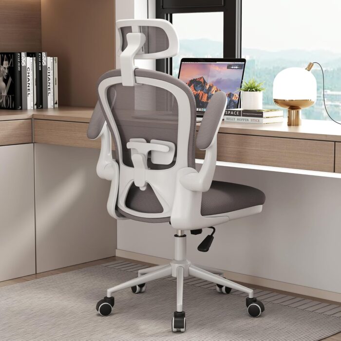 Ergonomic Office Chairs with Adjustable Lumbar Support,Mesh Desk Chair with Adjustable Arms and Wheels,Computer Desk Chair for Home Office Essentials（Headrests,White）