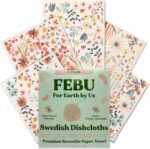 FEBU Swedish Dishcloths for Kitchen | 5 Pack Watercolor Dish Towels | Reusable Paper Towels Washable | Non-Scratch Cellulose Sponge Cloths | No Odor, Biodegradable, Swedish Cloths