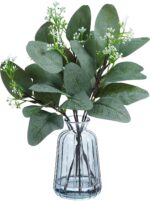 Fake Plants in Glass Vase with Faux Water,Artificial Eucalyptus Plant Indoor for Shelf Decor Fake Plants for Kitchen Laundry Room Bathroom Counter Decor，Enjoy Natural Eucalyptus Scent