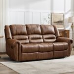 Faux Leather Manual Reclining Sofa Recliner, 3 Seat Loveseat Sofa Chair, Couch for Living Room, Bedroom Furniture, Meeting Room, Brown (3 Seat Sofa)