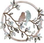 Ferraycle Metal Wall Art Bird on Tree Branch Bird Wall Silhouette Bird Wall Art Decor for Living Room Garden Bedroom Office Home Wall Housewarming Party Decor (Fresh Color)