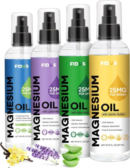 Fidus Pure Magnesium Oil Spray with Vanilla Butter(25mg Magnesium in Each Spray) - Big 8 fl oz Topical Magnesium Chloride from Ancient Zechstein Seabed